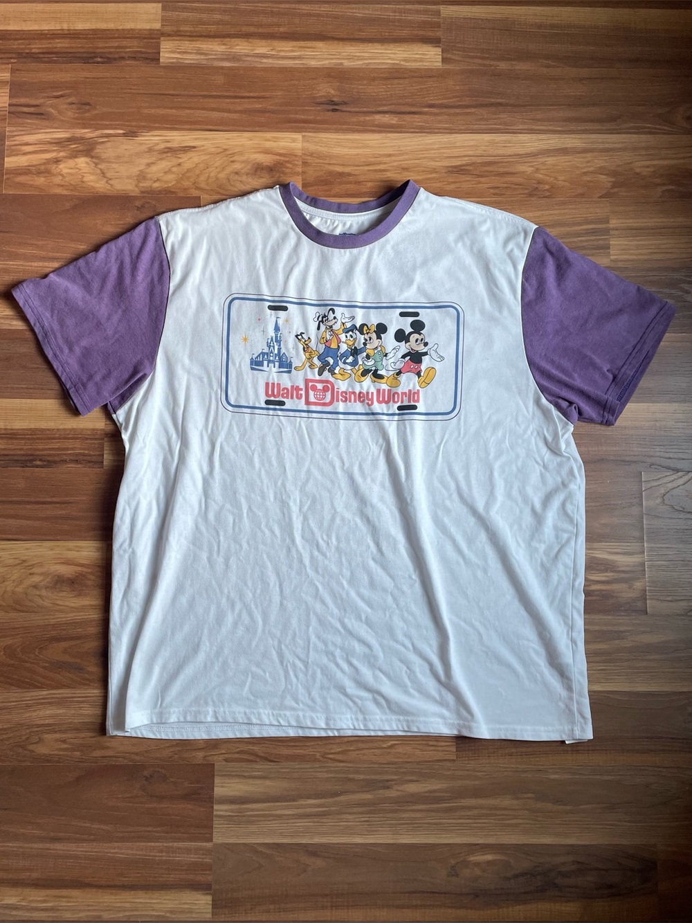 Disney World Mickey & Friends Graphic Ringer Tee XXL Purple White Vintage Style